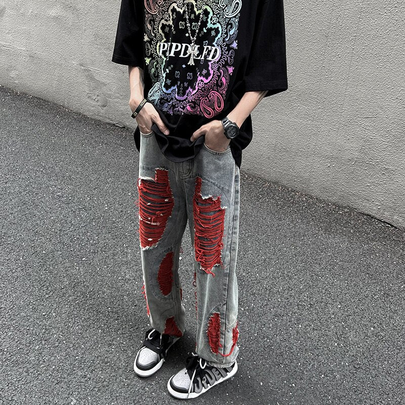 DRIPORA® Ripped Colourful Baggy Jeans